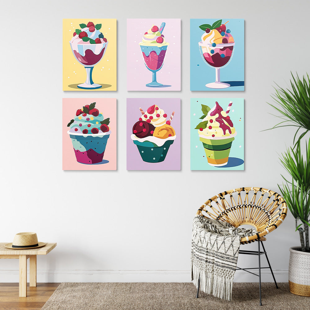 Délicieux Glaces 6 Mini Peintures par Numéros