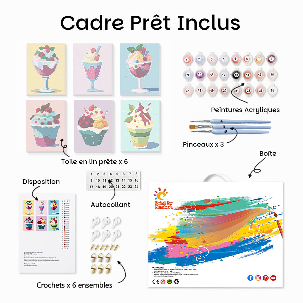 Délicieux Glaces 6 Mini Peintures par Numéros