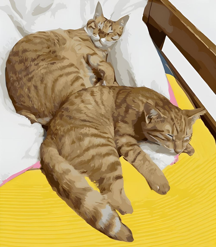 Deux Chats Oranges Endormis Peinture par Numéros