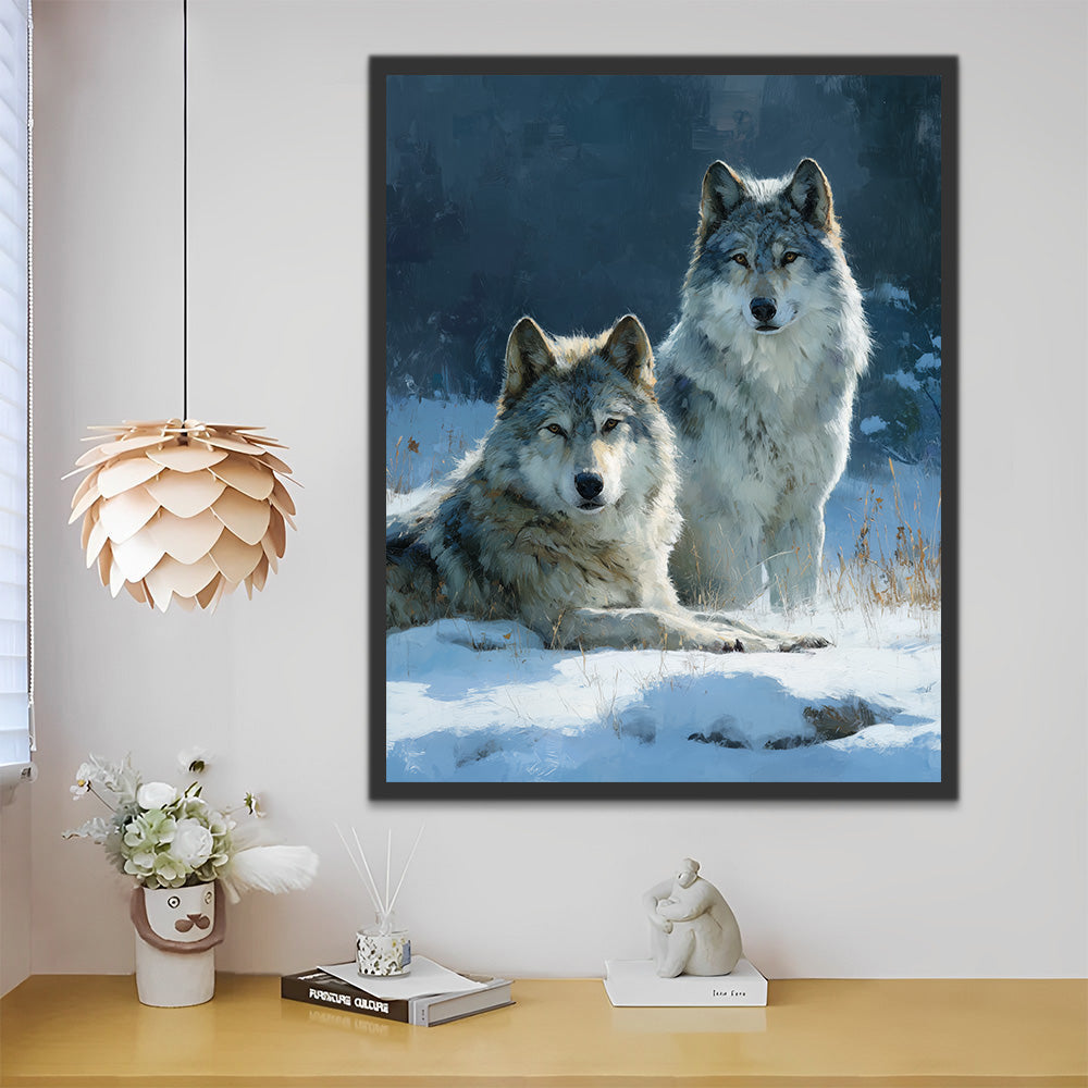 Deux Loups dans la Neige Peinture par Numéros