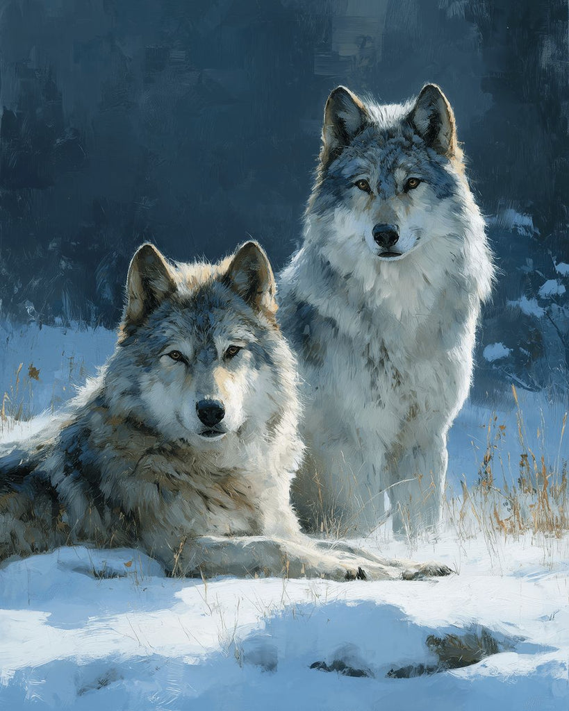 Deux Loups dans la Neige Peinture par Numéros