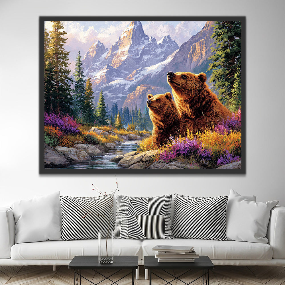 Deux Ours Bruns dans la Vallée Peinture par Numéros