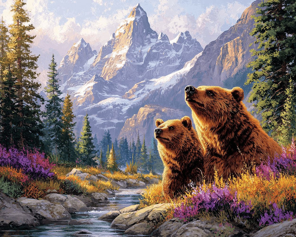 Deux Ours Bruns dans la Vallée Peinture par Numéros
