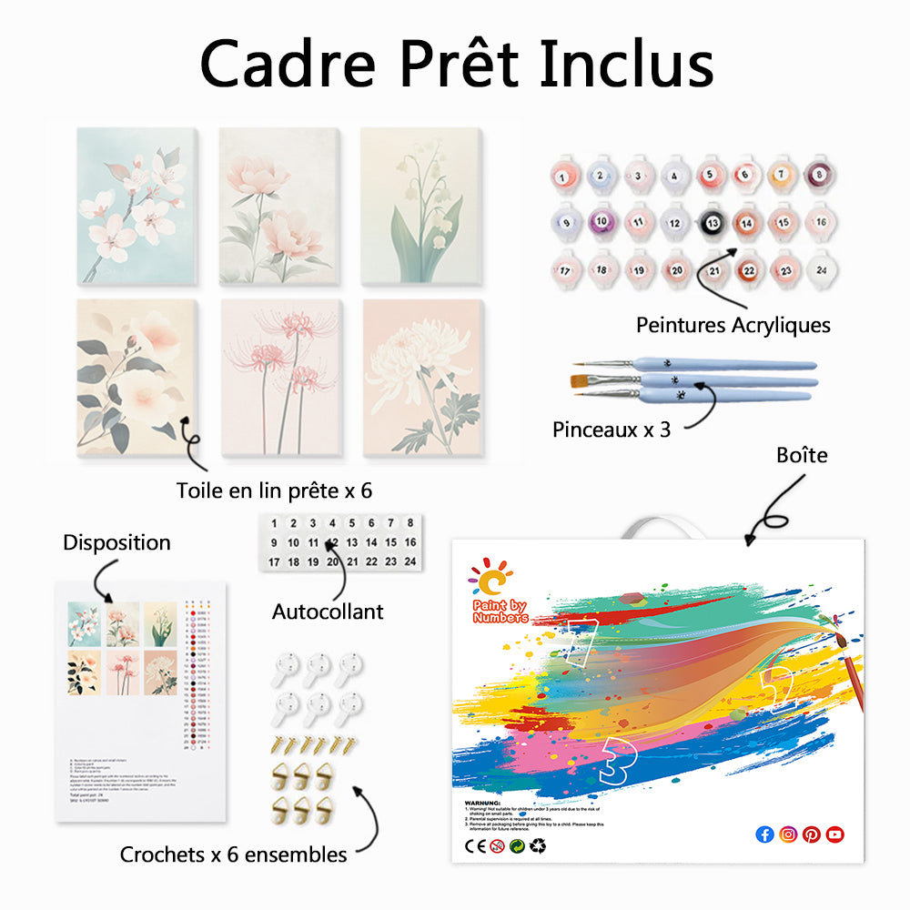 Différentes Variétés de Fleurs 6 Mini Peintures par Numéros