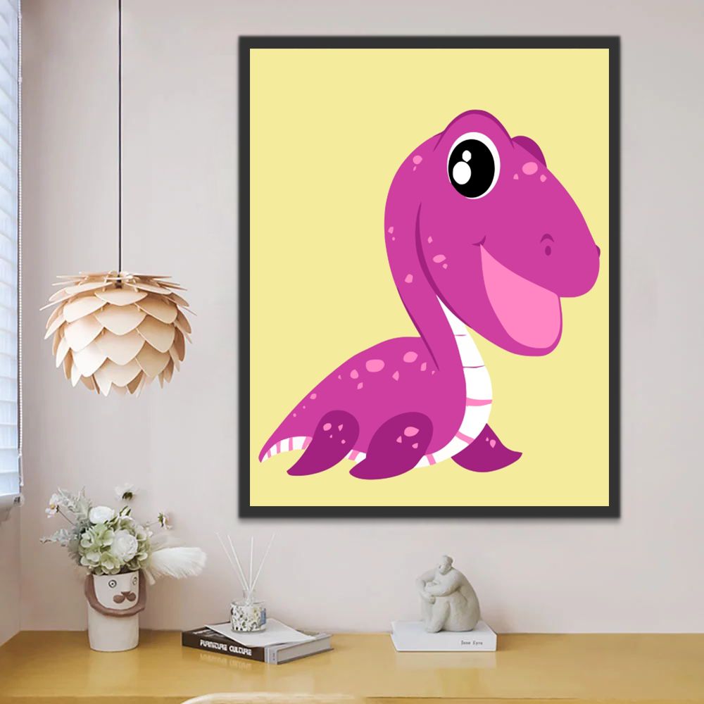 Dinosaure Rose Cartoon Peinture par Numéros