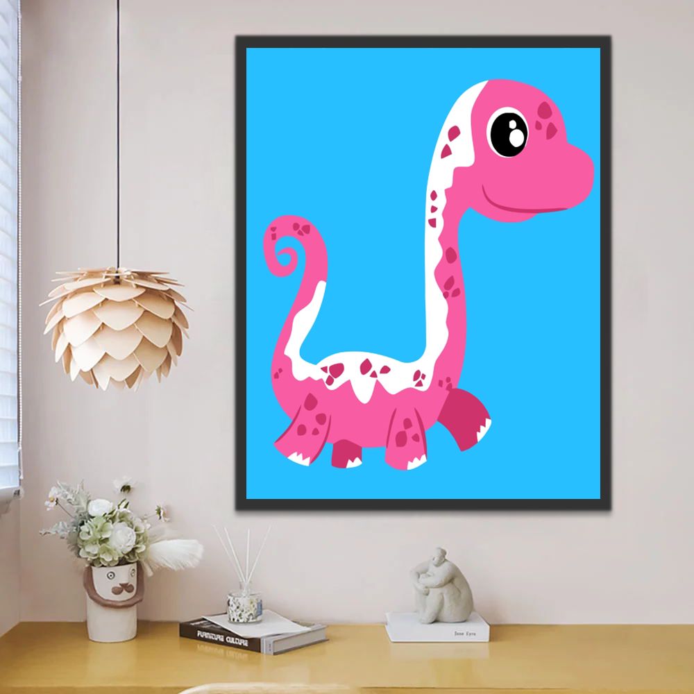 Dinosaure Rose Cartoon pour Enfants Peinture par Numéros