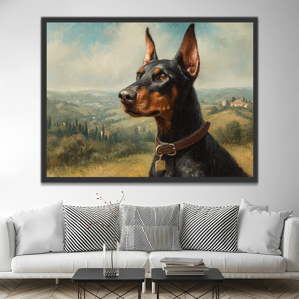 Doberman Pinscher Vigilant à la Campagne Peinture par Numéros