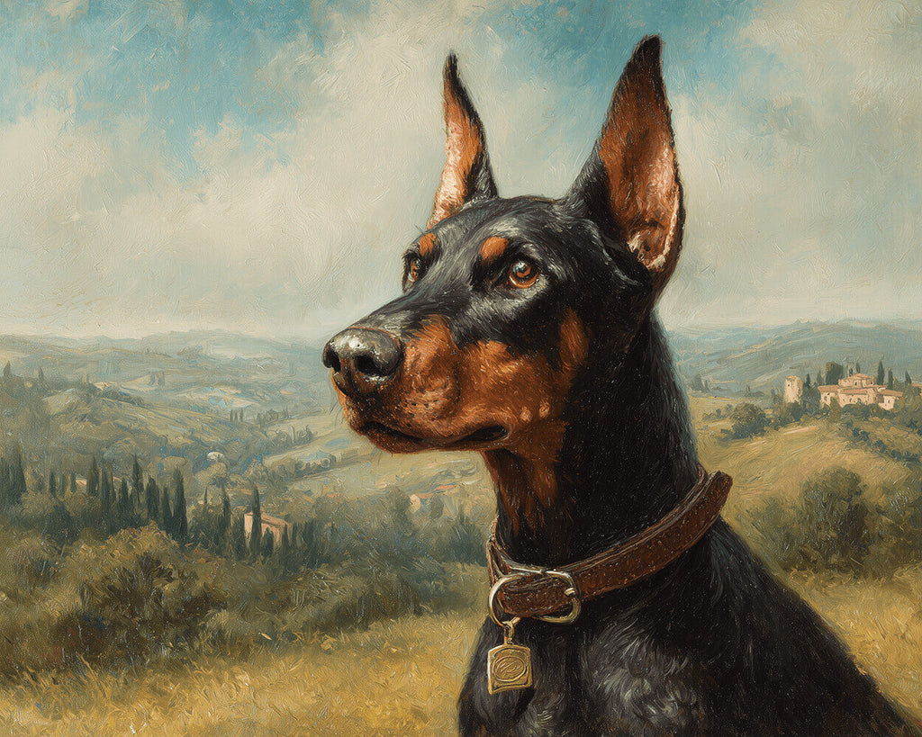 Doberman Pinscher Vigilant à la Campagne Peinture par Numéros
