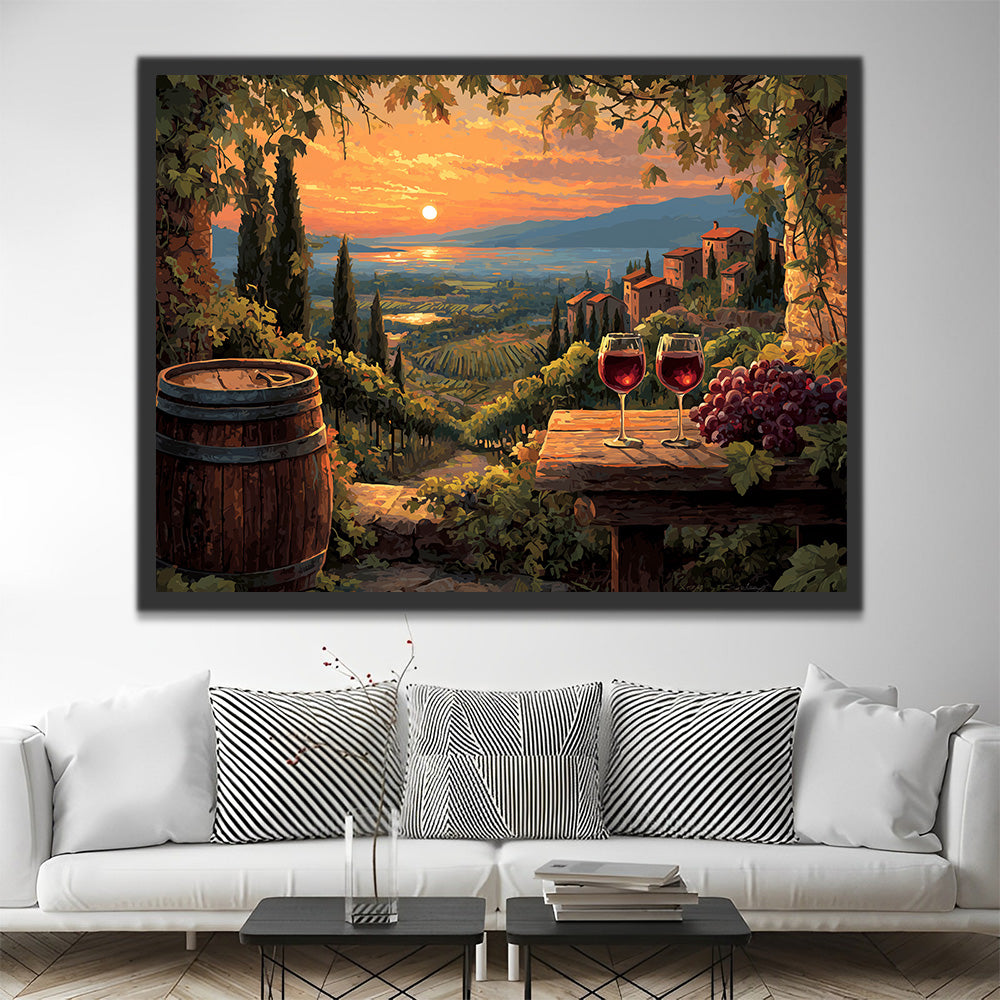 Domaine Viticole au Coucher du Soleil Peinture par Numéros
