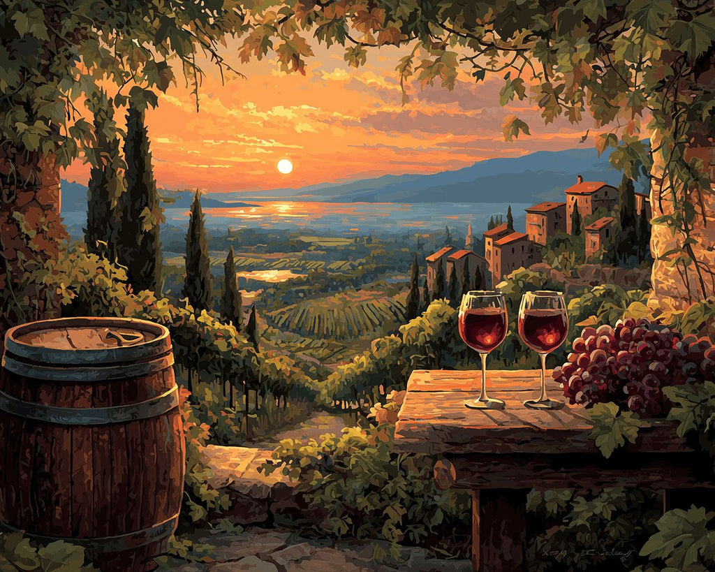 Domaine Viticole au Coucher du Soleil Peinture par Numéros