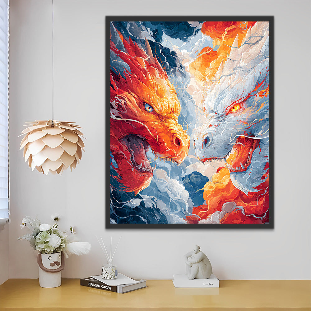 Dragon de Feu Rugissant et Dragon Blanc Peinture par Numéros