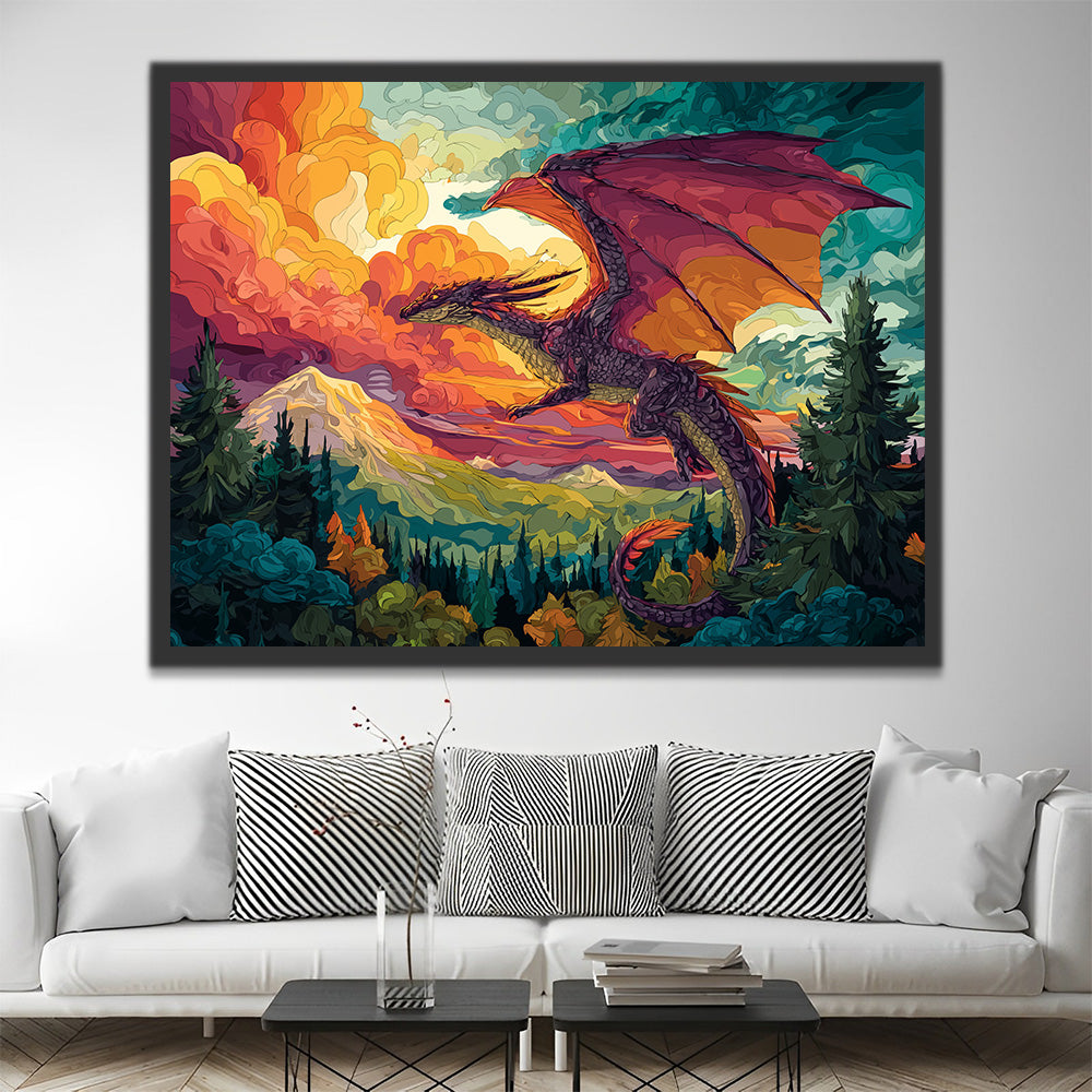 Dragon Volant au-dessus de la Forêt Peinture par Numéros