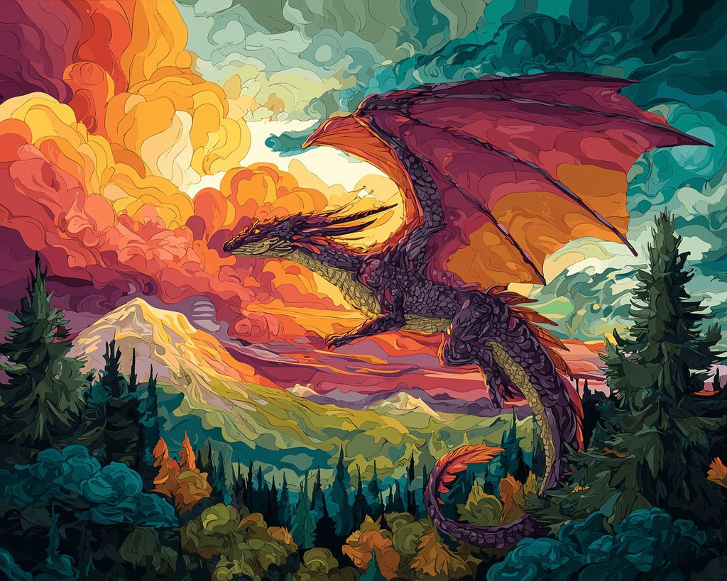Dragon Volant au-dessus de la Forêt Peinture par Numéros