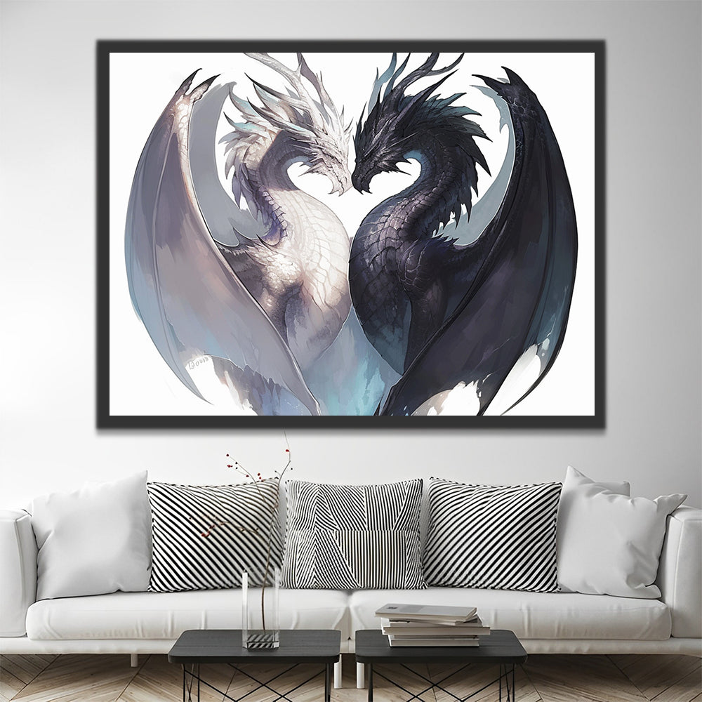Dragons noirs et blancs Peinture par Numéros