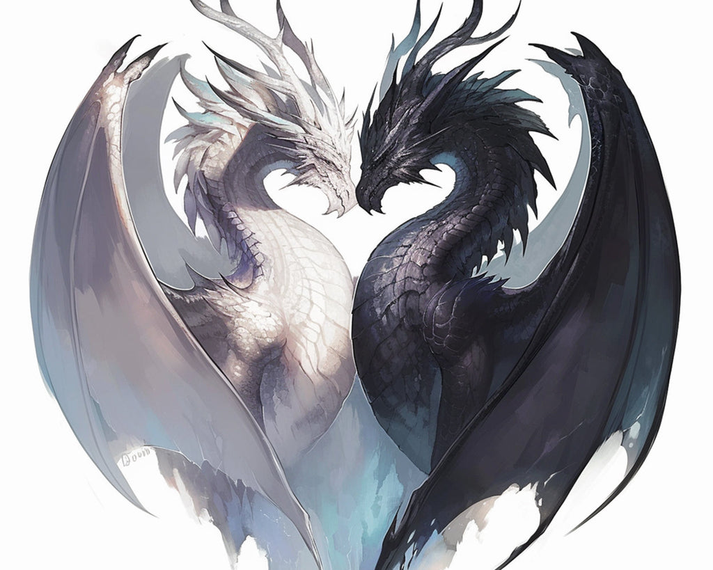 Dragons noirs et blancs Peinture par Numéros