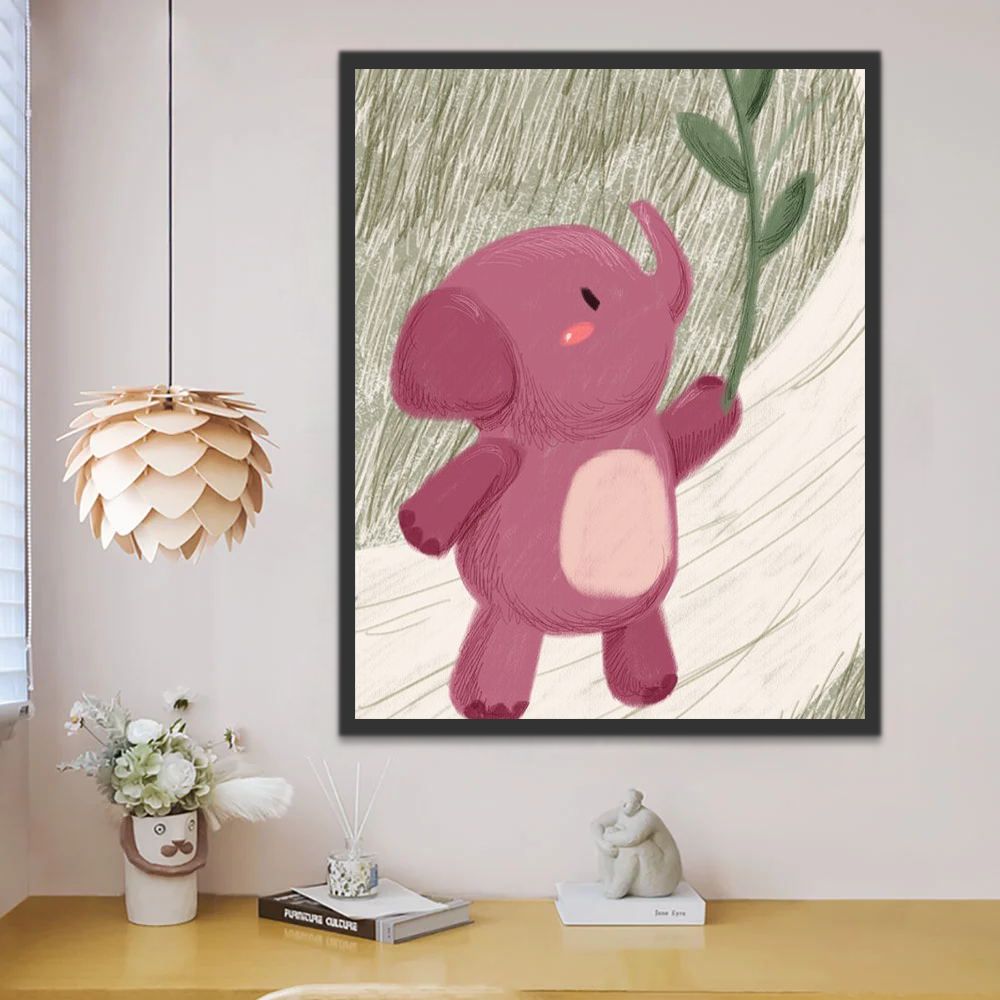 Éléphanteau Rose Cartoon Enfants Peinture par Numéros
