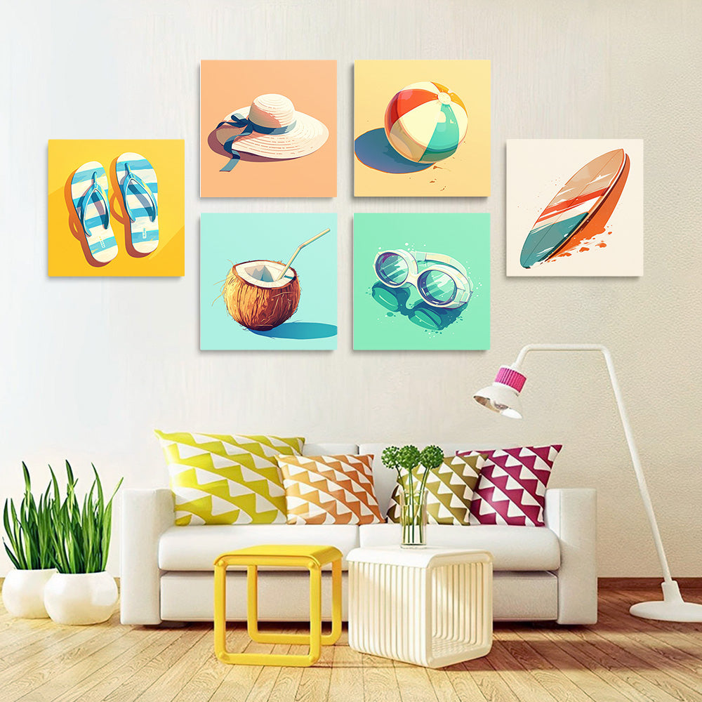 Équipement d'Été pour la Plage 6 Mini Peintures par Numéros