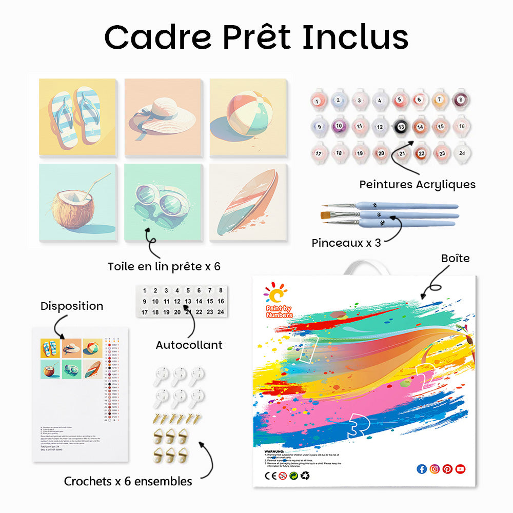 Équipement d'Été pour la Plage 6 Mini Peintures par Numéros