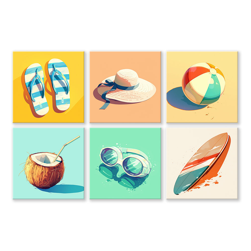 Équipement d'Été pour la Plage 6 Mini Peintures par Numéros