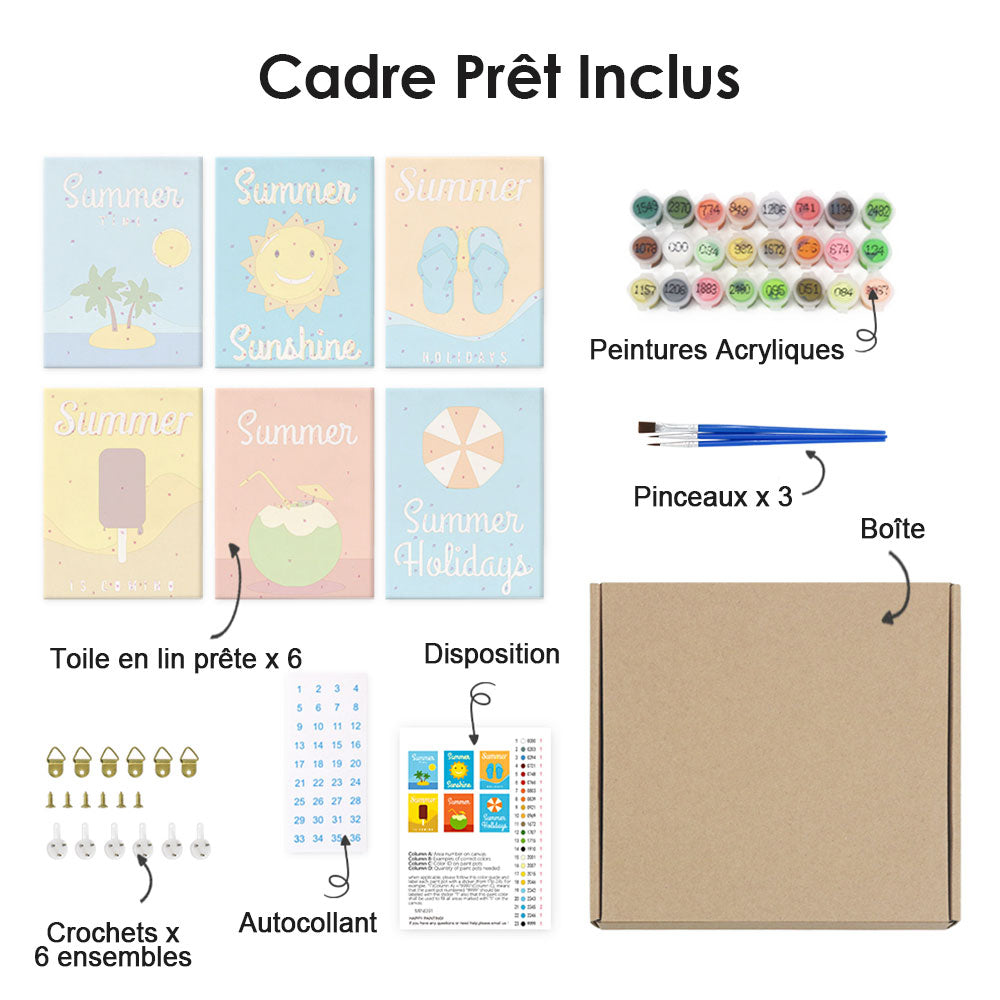 Été Heureux 6 Mini Peintures par Numéros