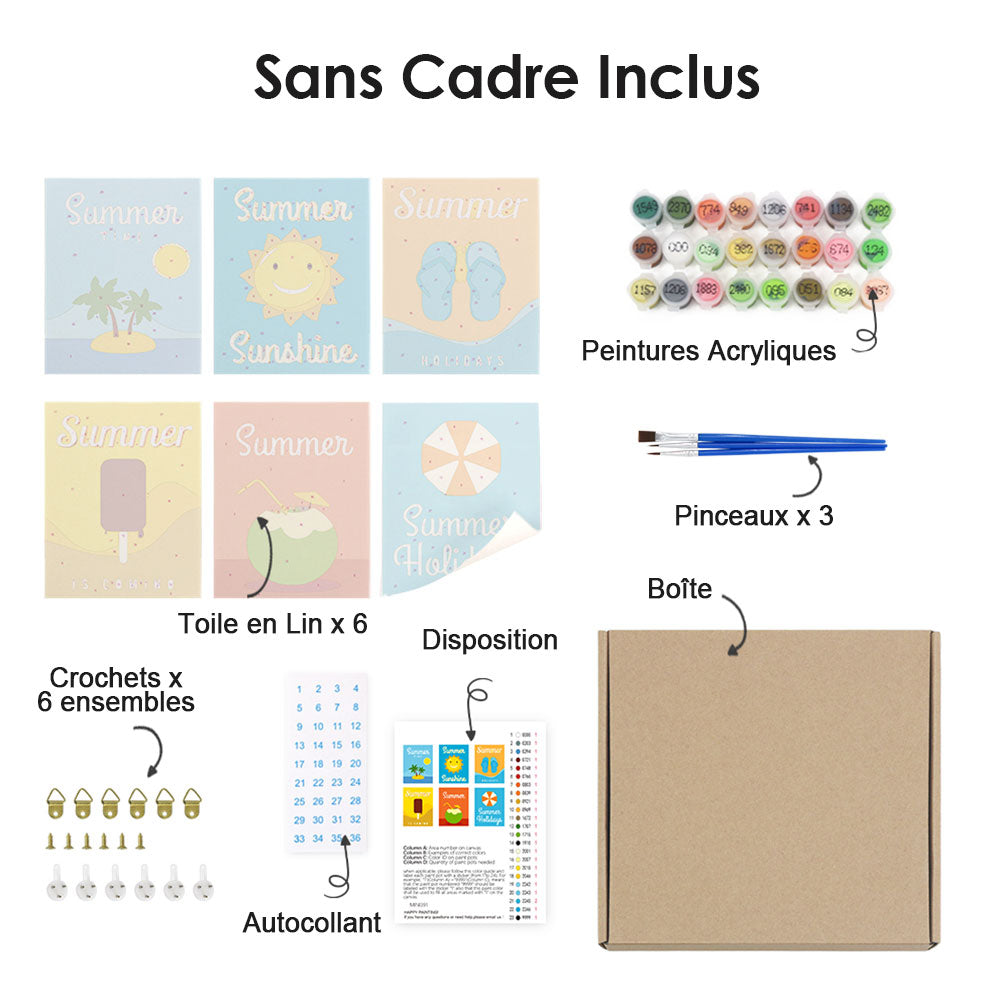 Été Heureux 6 Mini Peintures par Numéros