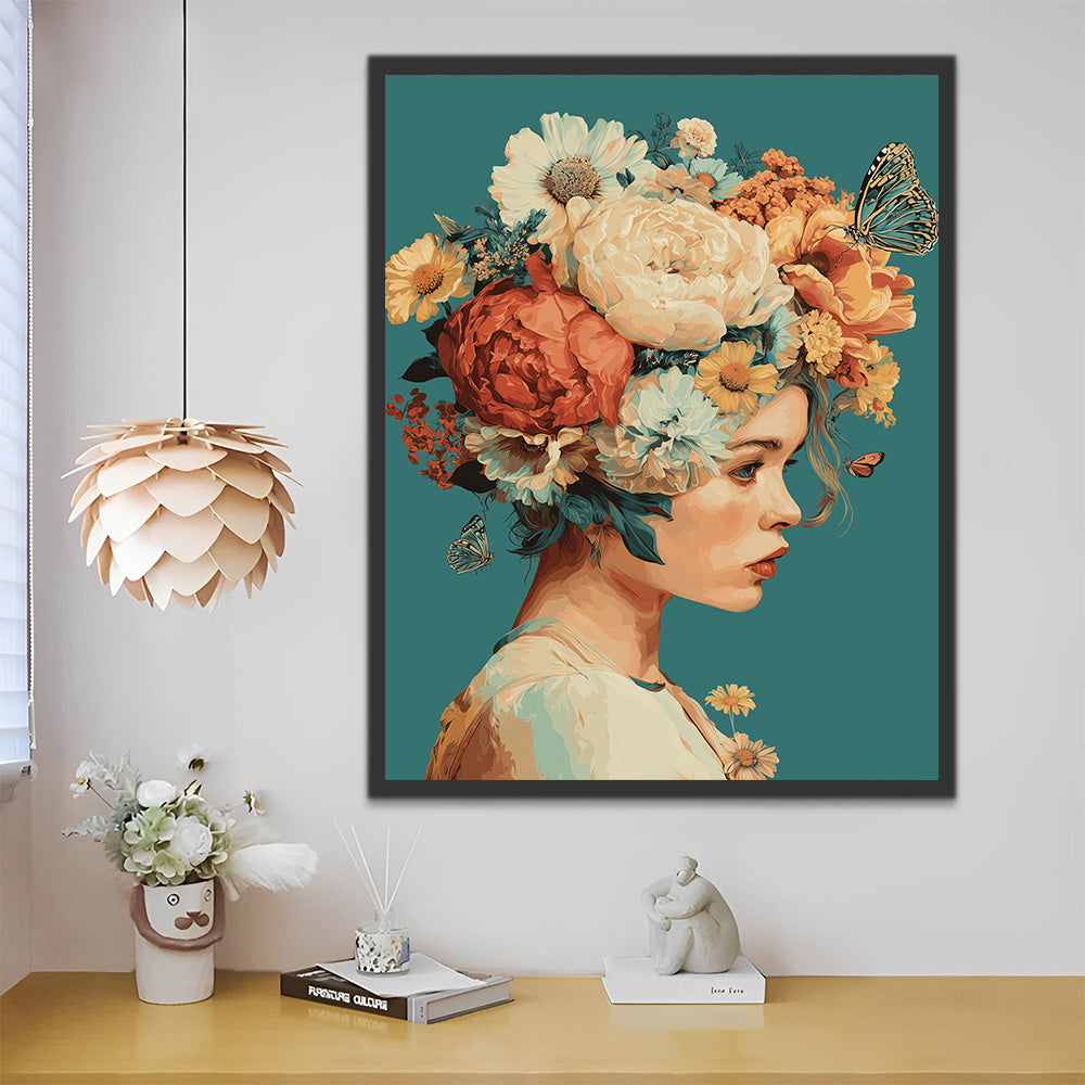 Femme à la Couronne de Pivoines Peinture par Numéros