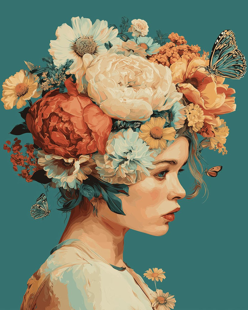 Femme à la Couronne de Pivoines Peinture par Numéros