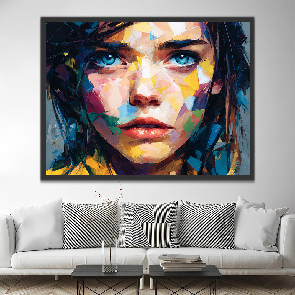 Femme aux Yeux Bleus Peinture par Numéros