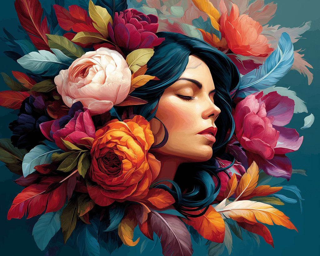 Femme Entourée de Pivoines Luxuriantes Peinture par Numéros