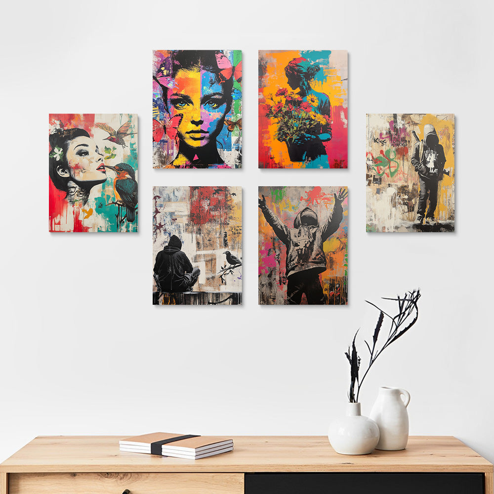 Femme et Homme au Style Graffiti 6 Mini Peintures par Numéros
