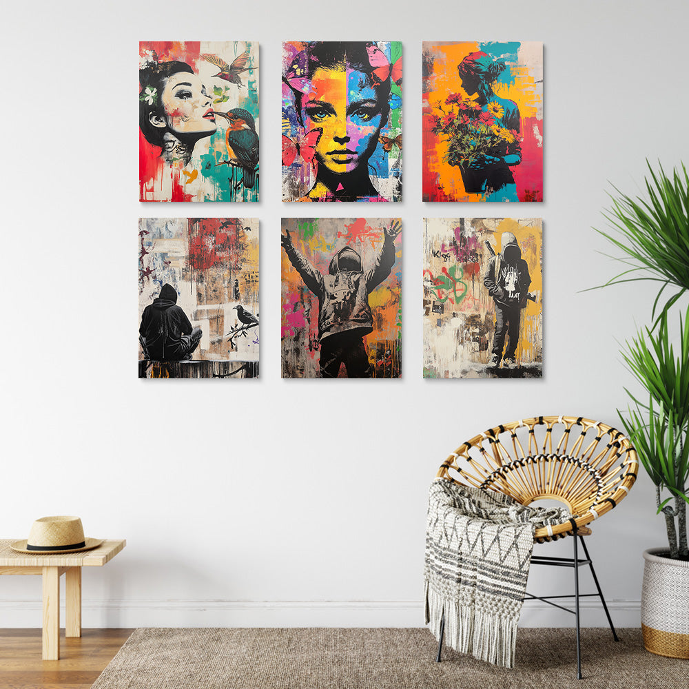Femme et Homme au Style Graffiti 6 Mini Peintures par Numéros