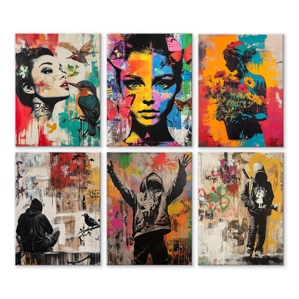 Femme et Homme au Style Graffiti 6 Mini Peintures par Numéros