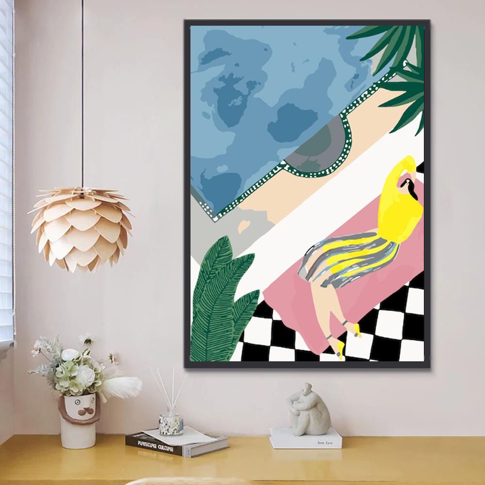 Femme et Piscine Peinture par Numéros