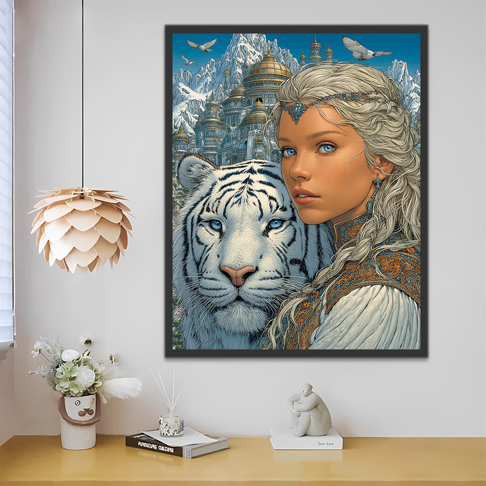 Femme et tigre devant le palais Peinture par numéros