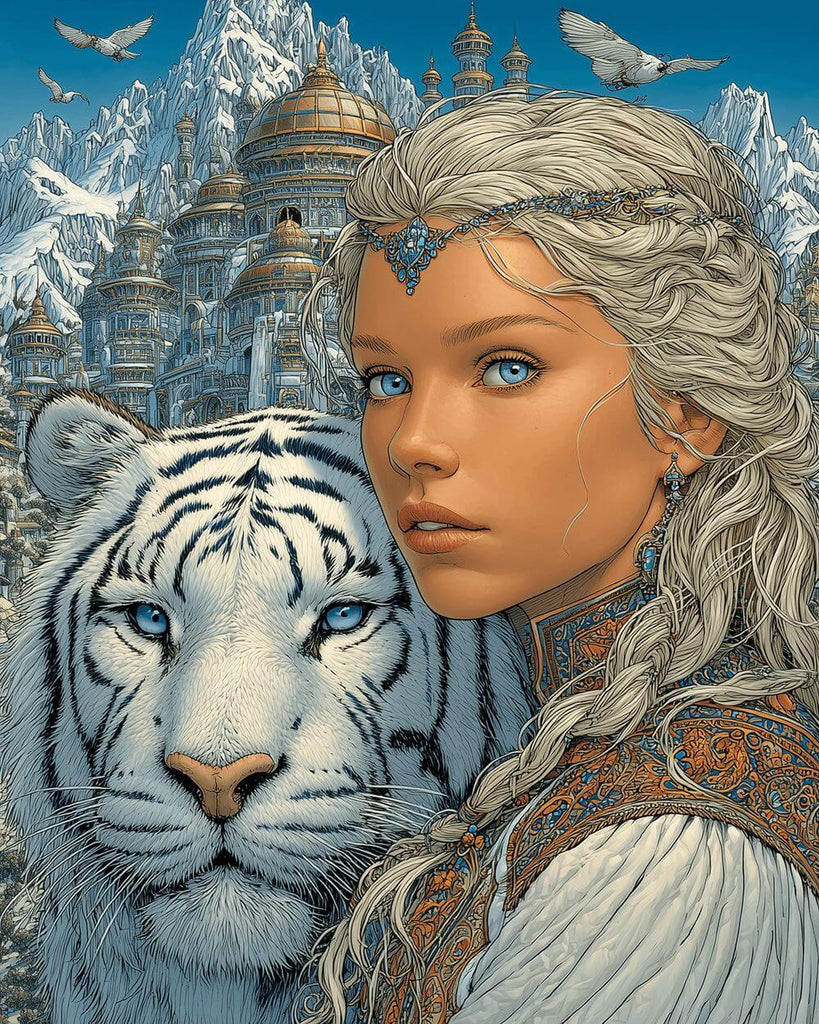 Femme et tigre devant le palais Peinture par numéros