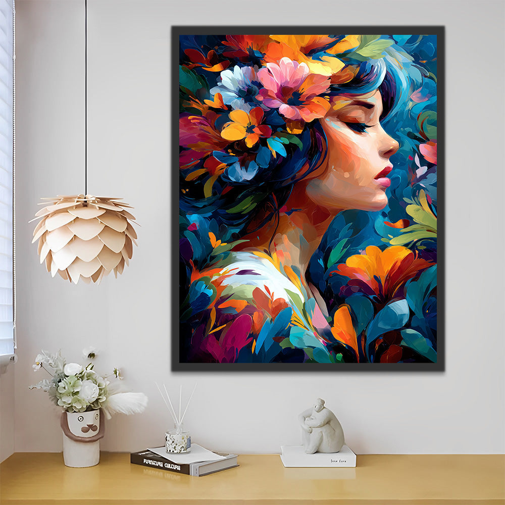 Femme parmi les fleurs Peinture par numéros