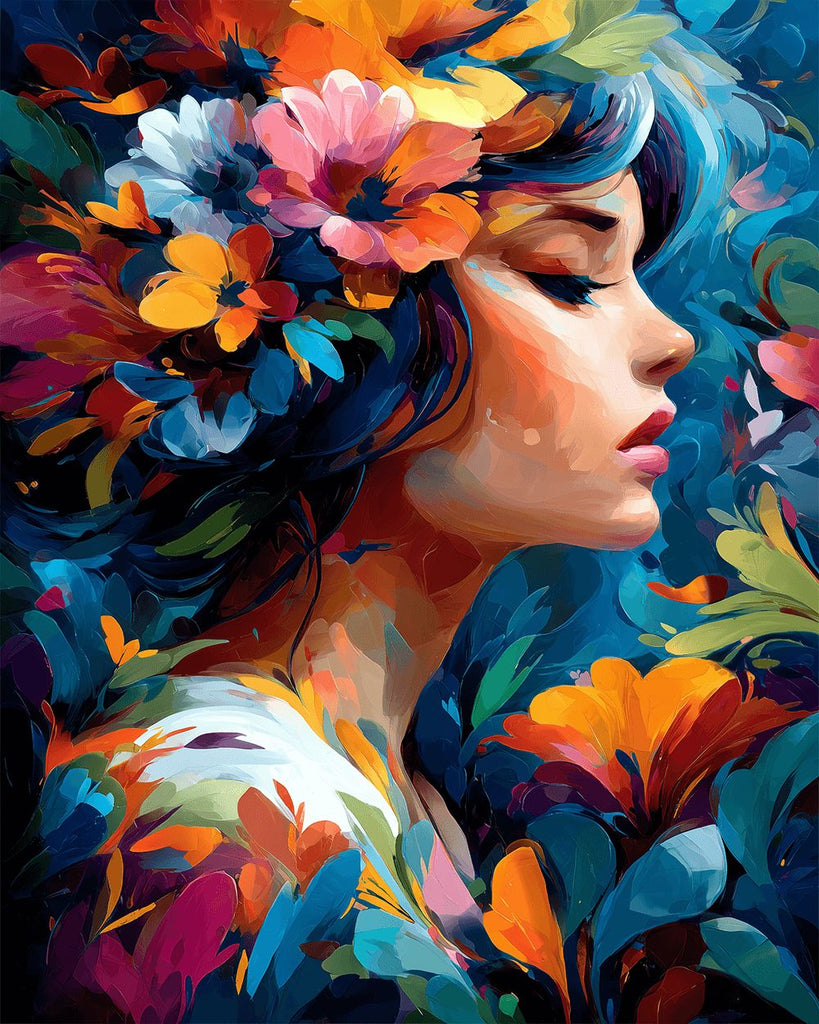 Femme parmi les fleurs Peinture par numéros