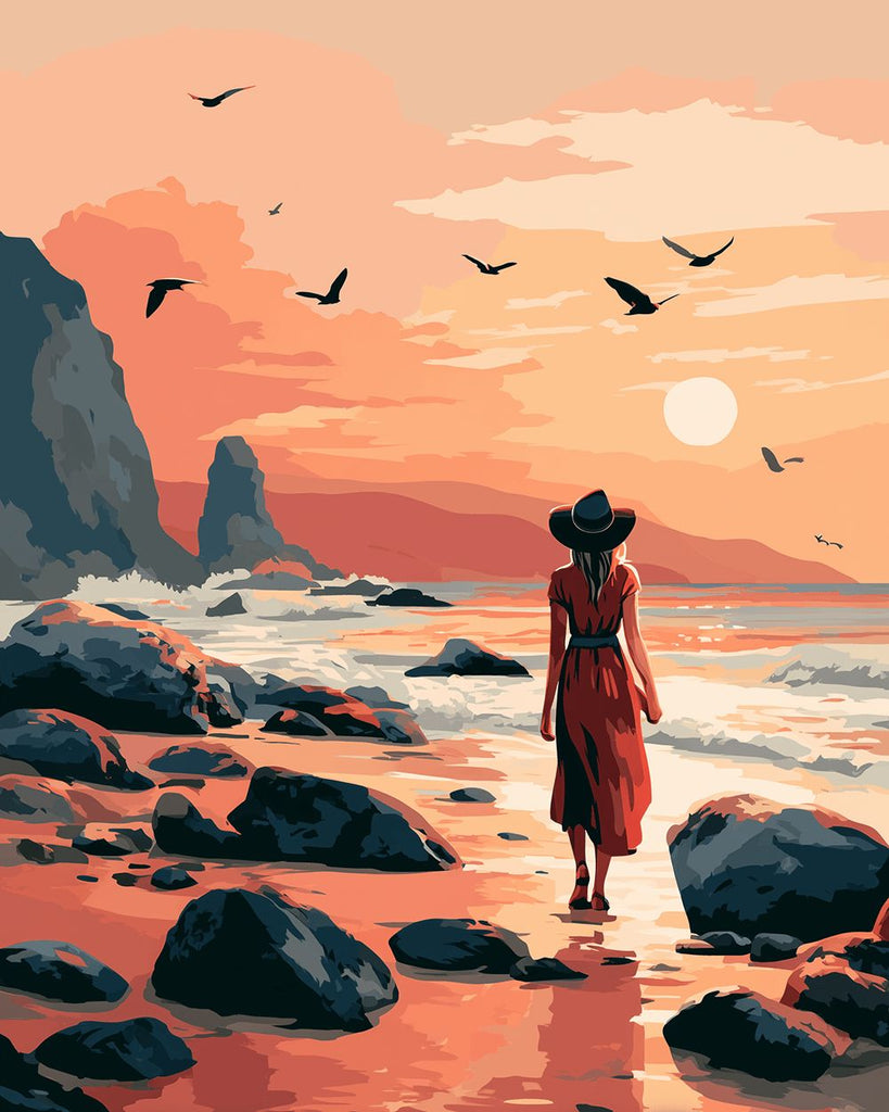 Femme près des rochers au bord de la mer Peinture par numéros