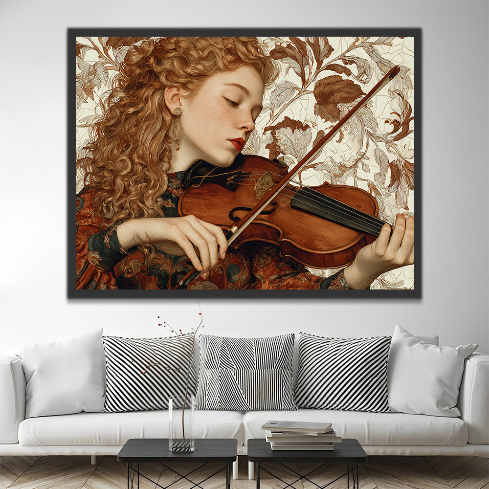 Femme Rétro aux Cheveux Bouclés Jouant du Violon Peinture par Numéros