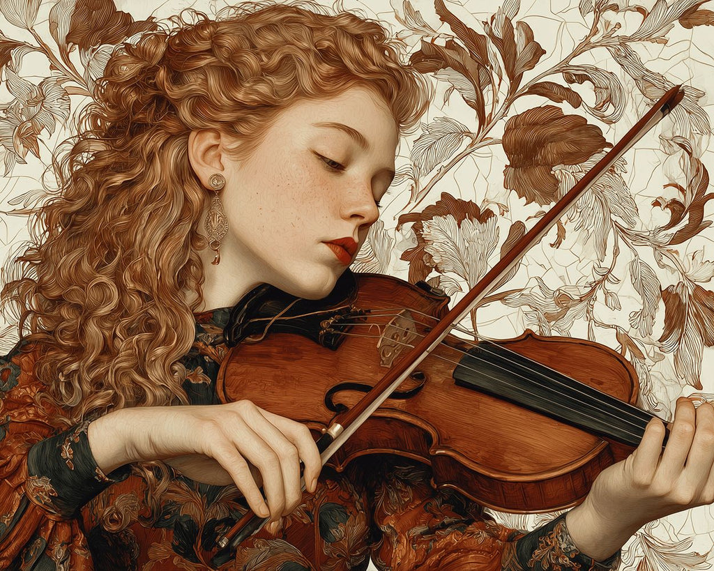 Femme Rétro aux Cheveux Bouclés Jouant du Violon Peinture par Numéros