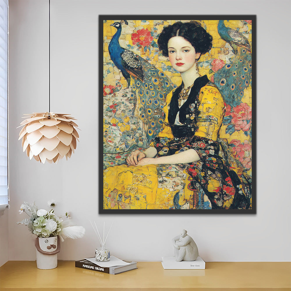 Femme Rétro Splendide et Paons Peinture par Numéros