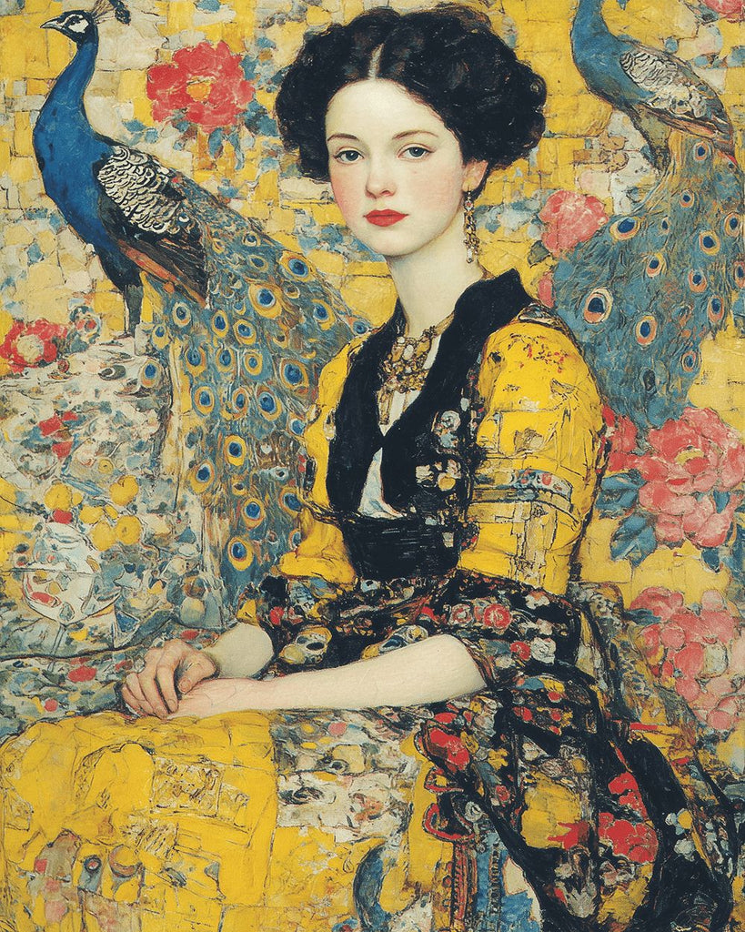 Femme Rétro Splendide et Paons Peinture par Numéros