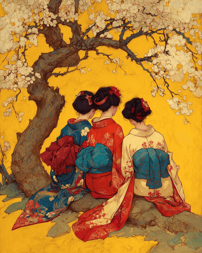 Femmes Japonaises sous un Cerisier en Fleurs Peinture par Numéros