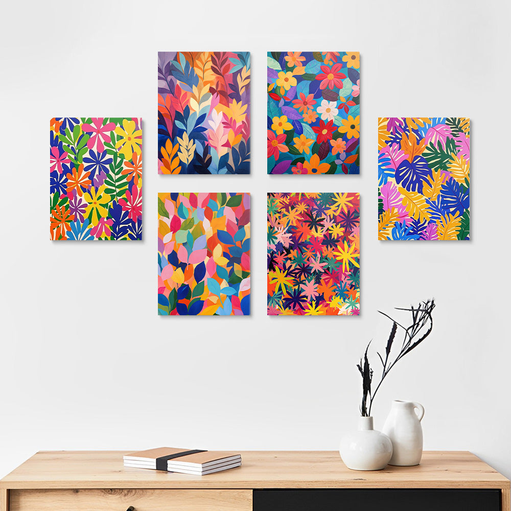 Feuilles d'Automne Colorées et Fleurs 6 Mini Peintures par Numéros