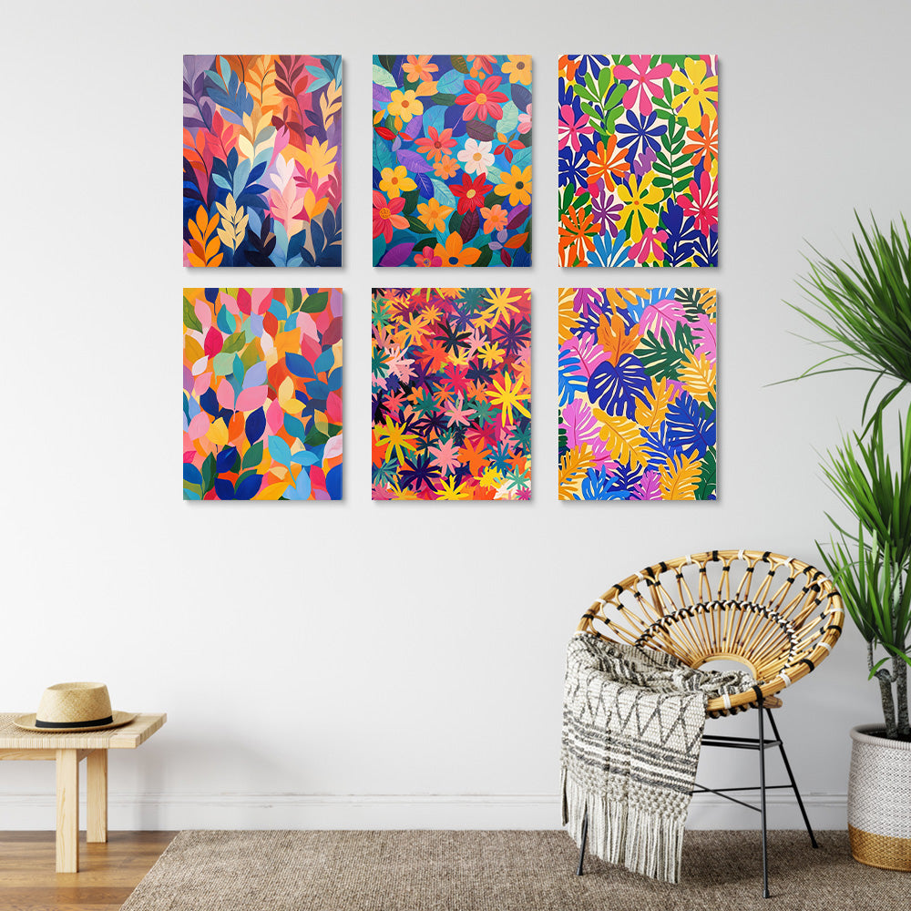 Feuilles d'Automne Colorées et Fleurs 6 Mini Peintures par Numéros