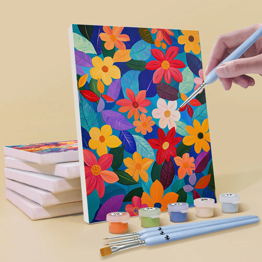 Feuilles d'Automne Colorées et Fleurs 6 Mini Peintures par Numéros