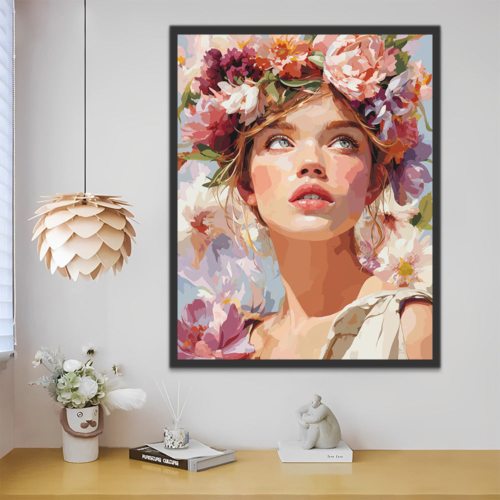 Fille avec Couronne de Fleurs Peinture par Numéros