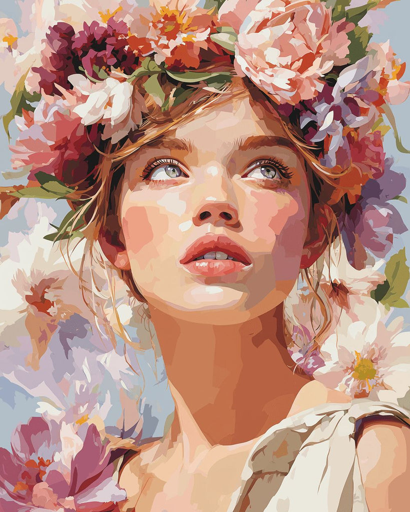 Fille avec Couronne de Fleurs Peinture par Numéros