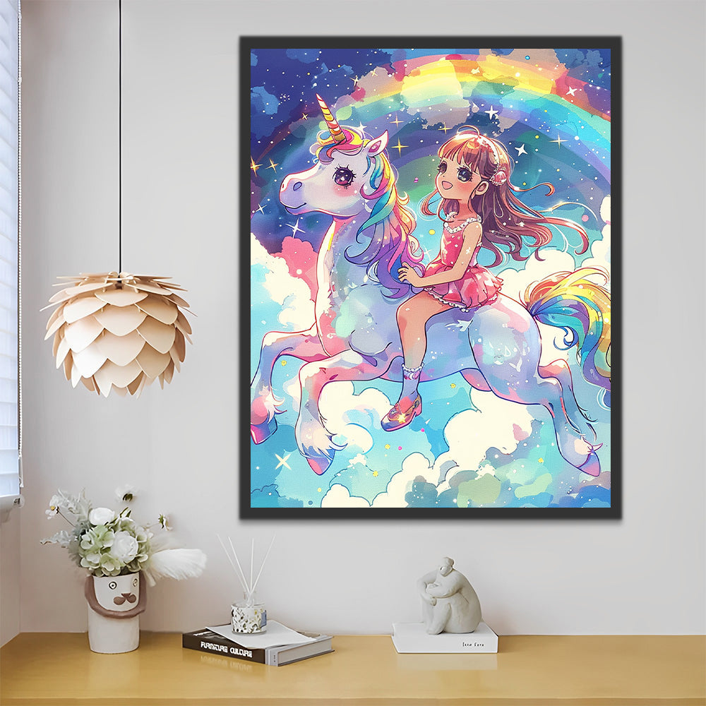 Fille chevauchant une licorne Peinture par Numéros