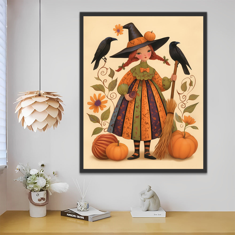 Fille d’Halloween Déguisée en Sorcière Peinture par Numéros